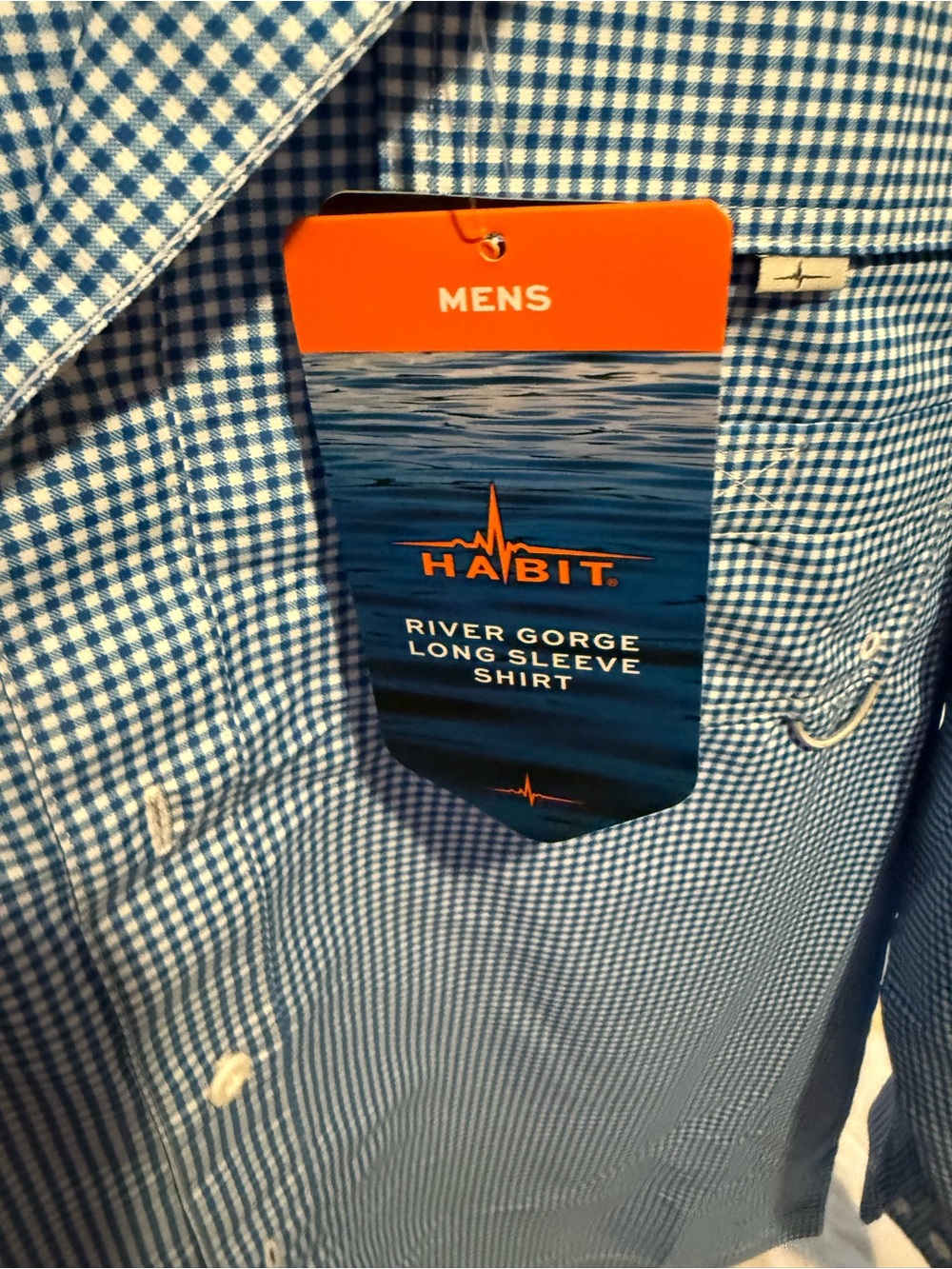 Men’s Blue Gingham Long Sleeve Fishing Shirt - Picture 3 of 3